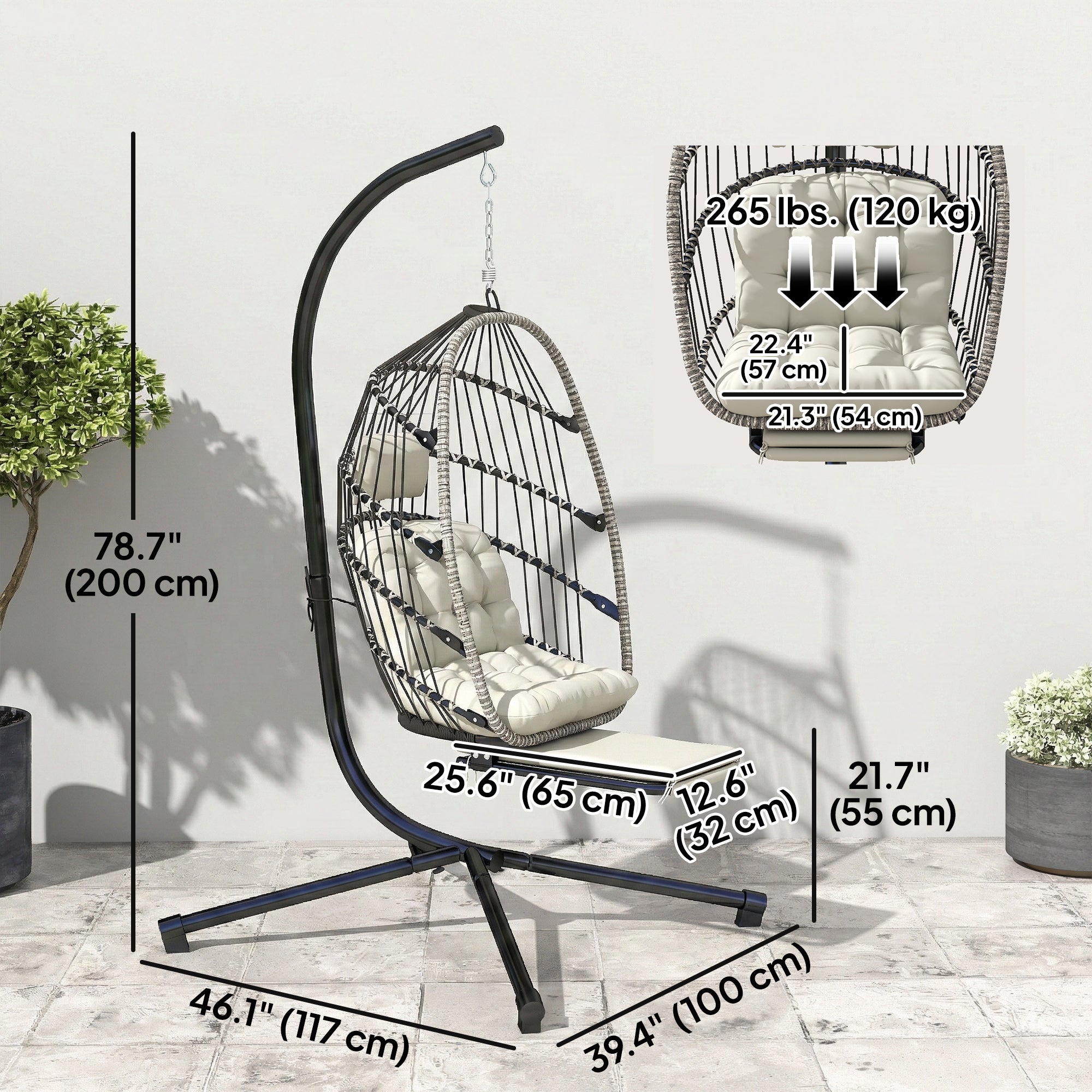 Hanging Egg Chair with Retractable Footrest - Light Grey-DECOROLALA
