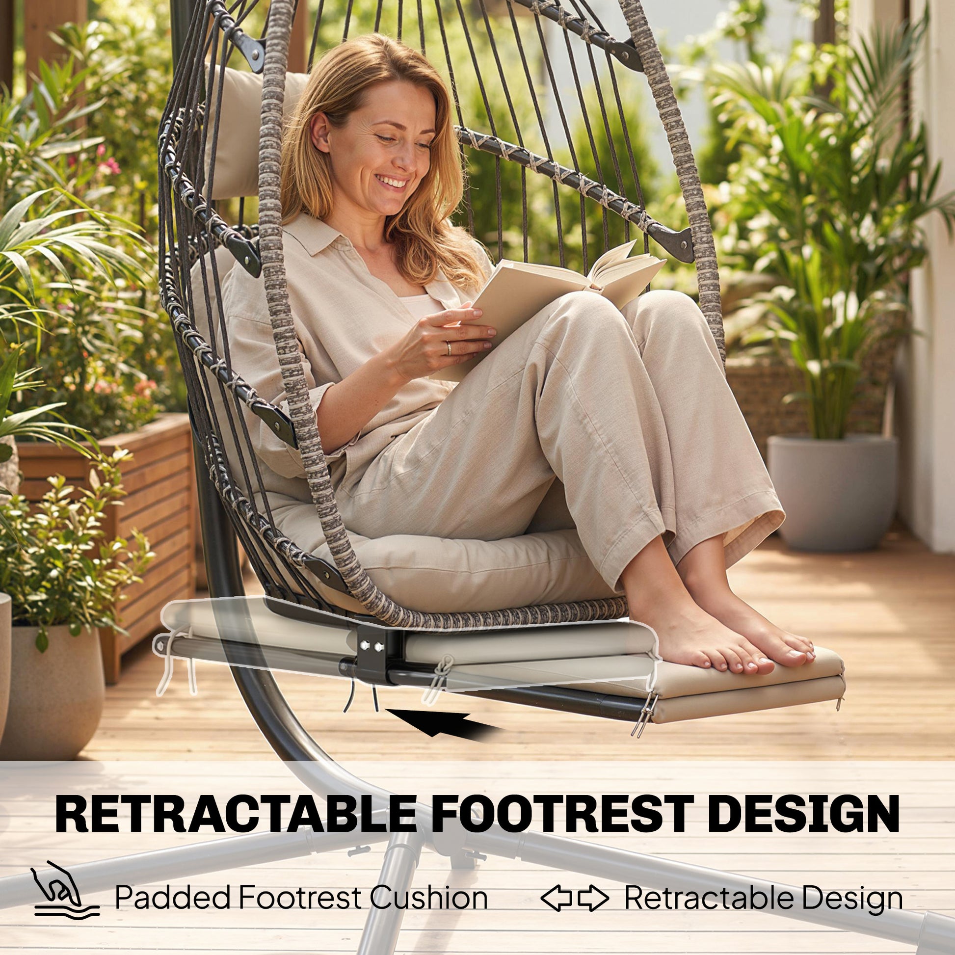 Hanging Egg Chair with Retractable Footrest - Light Grey-DECOROLALA