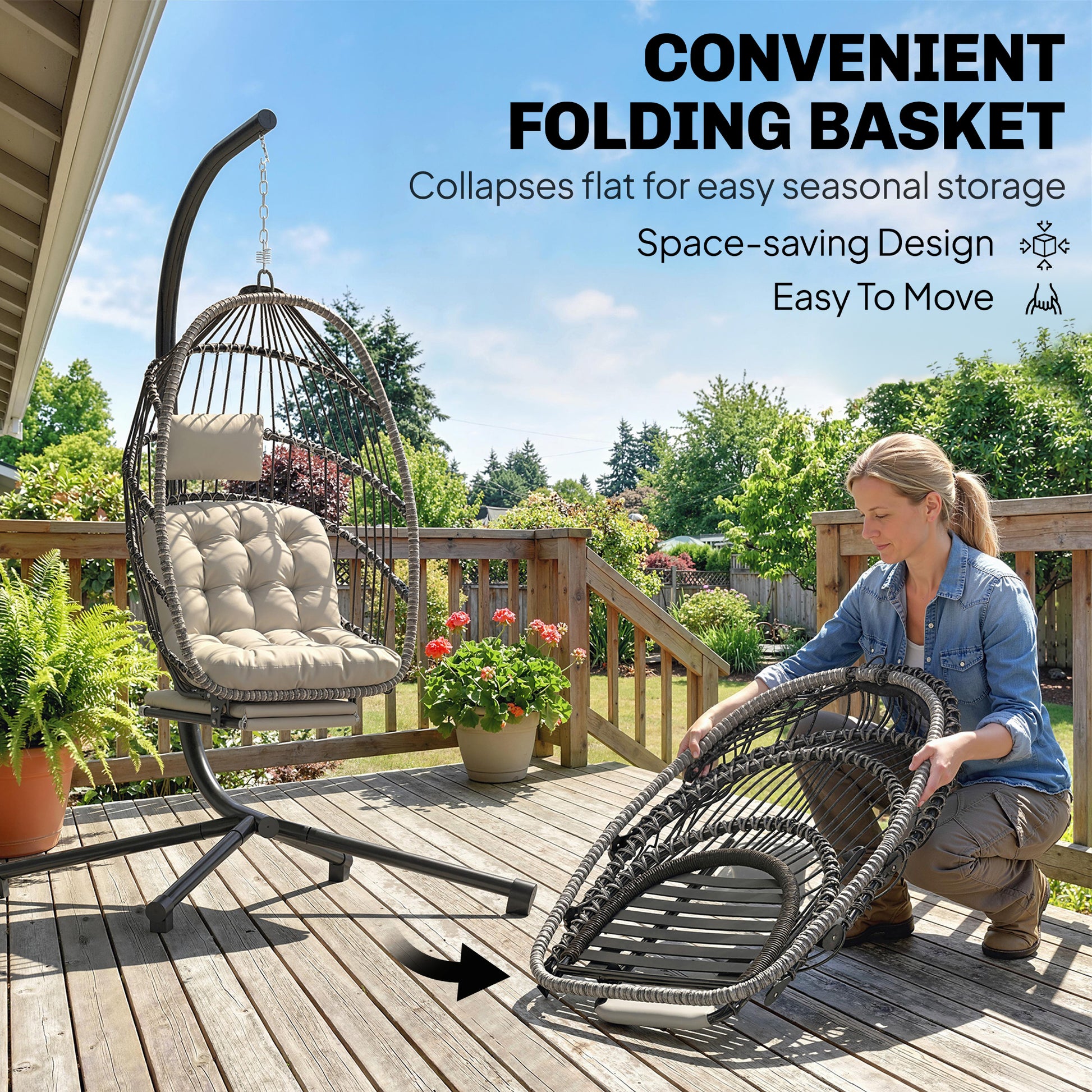 Hanging Egg Chair with Retractable Footrest - Light Grey-DECOROLALA