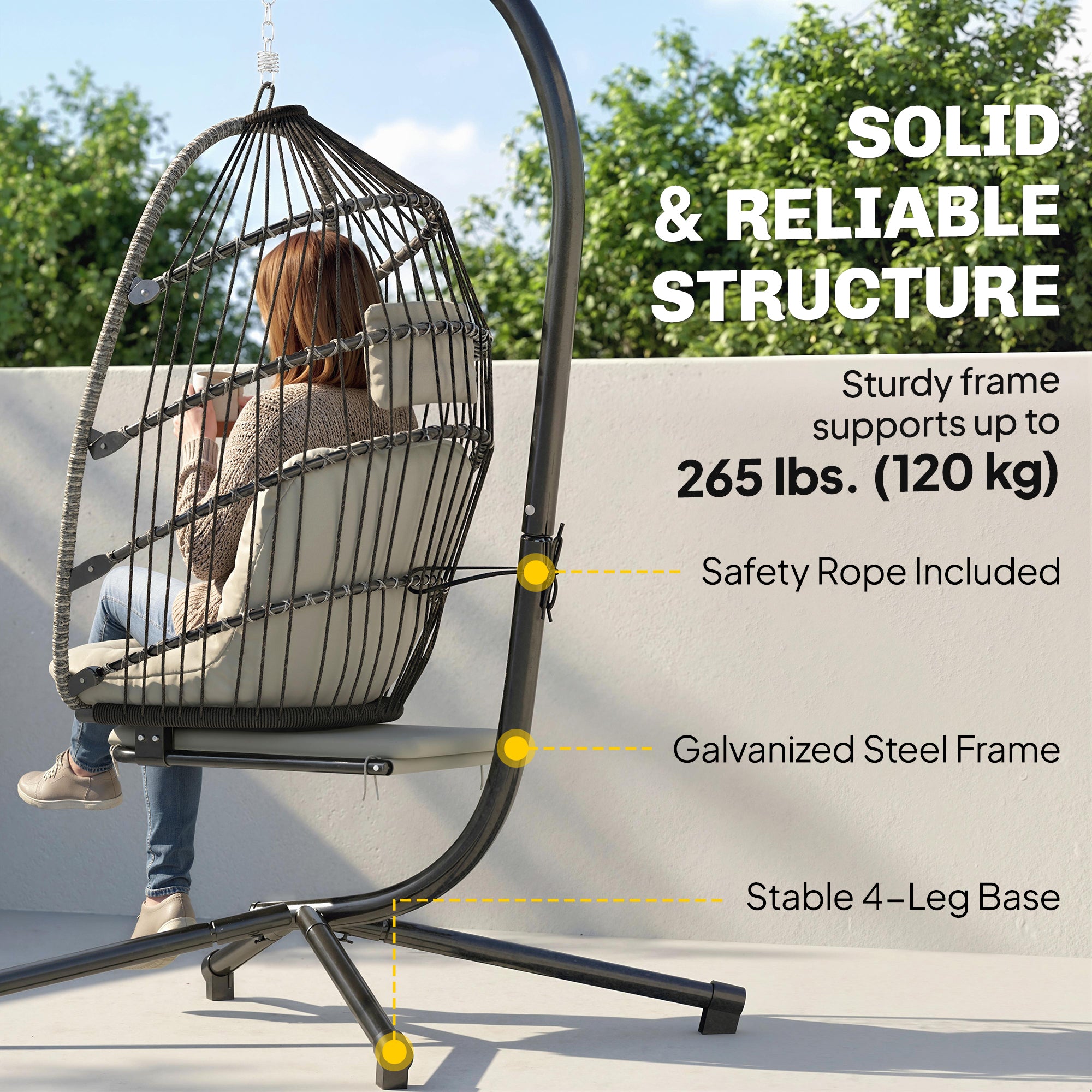 Hanging Egg Chair with Retractable Footrest - Light Grey-DECOROLALA