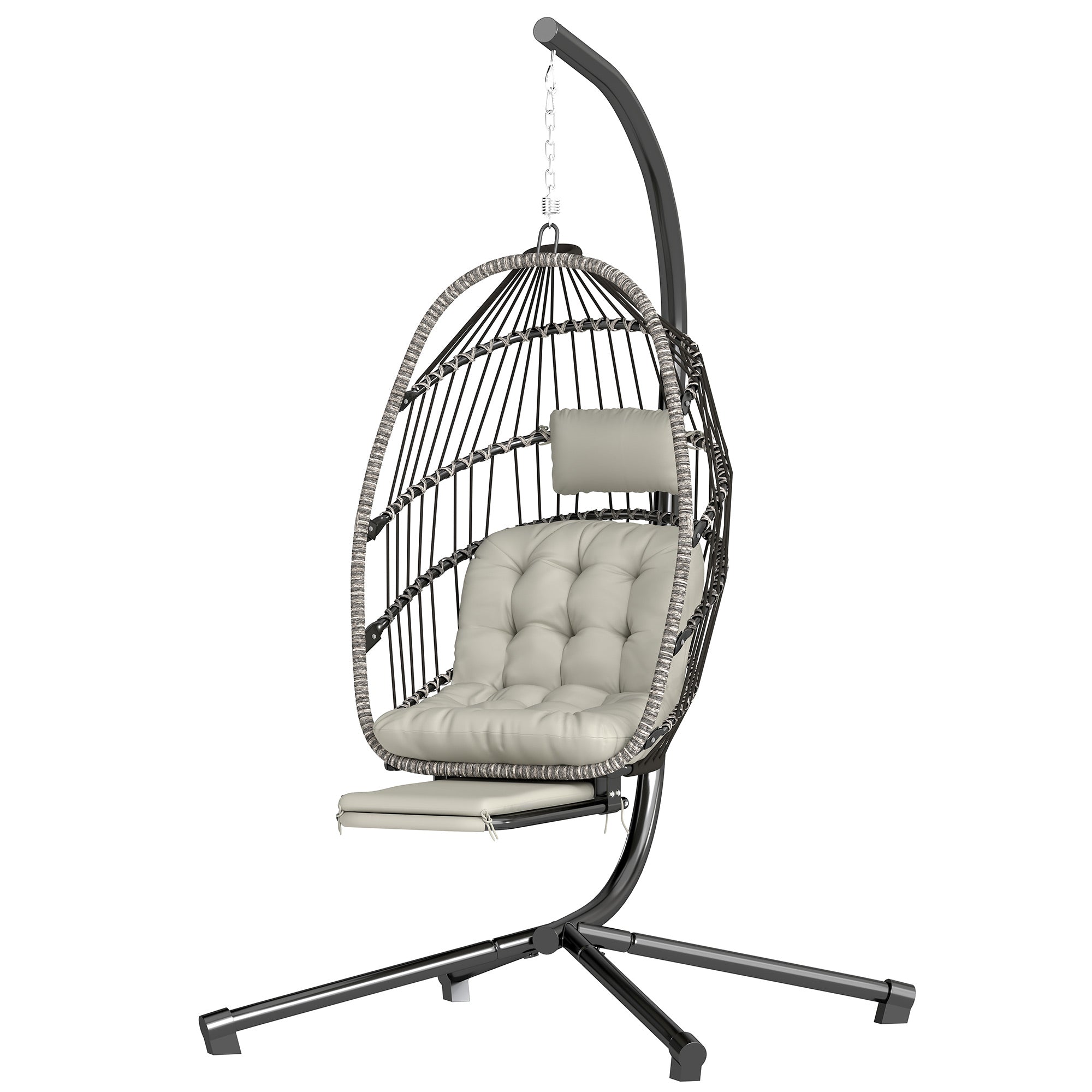 Hanging Egg Chair with Retractable Footrest - Light Grey-DECOROLALA