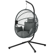 Hanging Egg Chair with Stand - Grey Padded Seat-Hammock Swings-DECOROLALA
