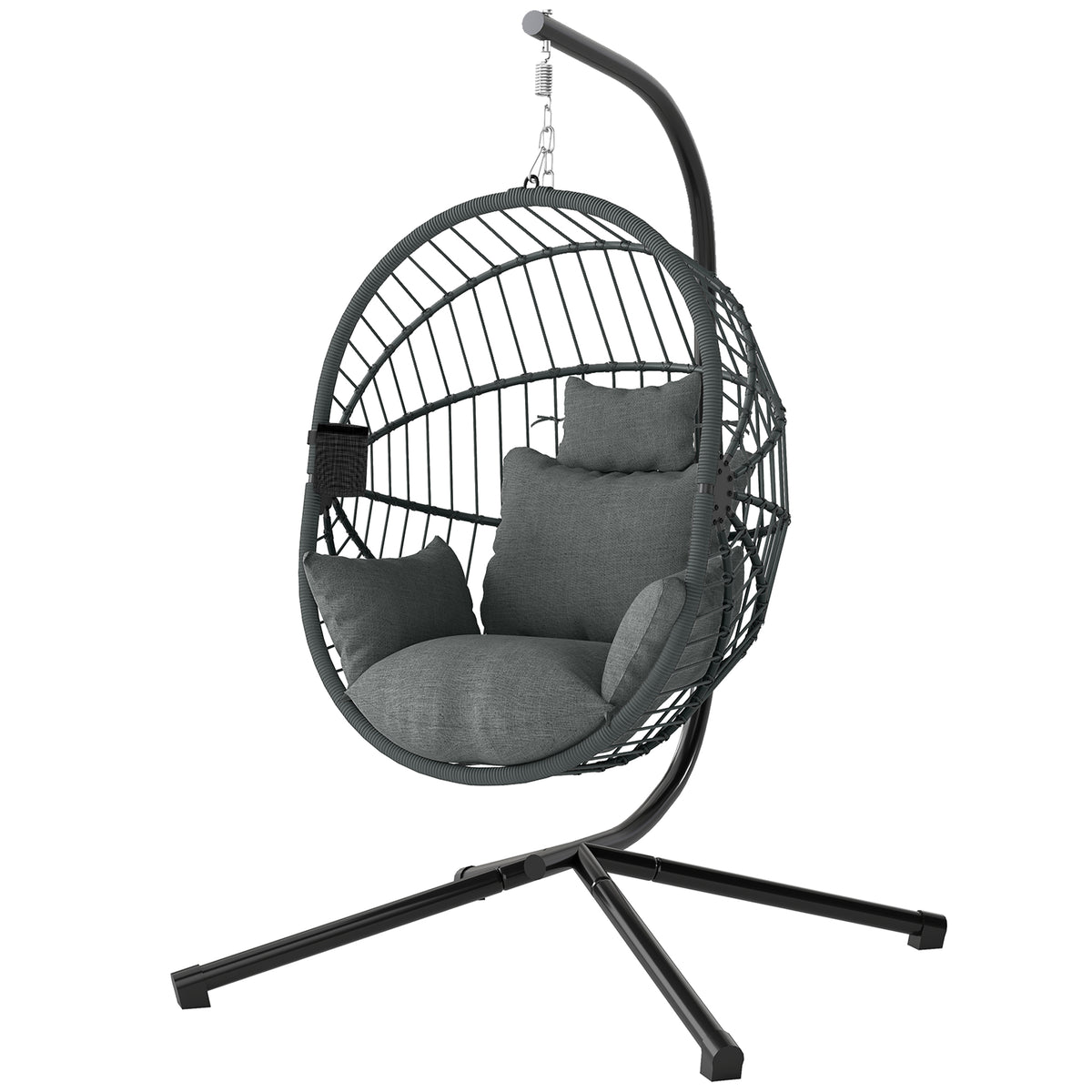 Hanging Egg Chair with Stand - Grey Padded Seat-Hammock Swings-DECOROLALA