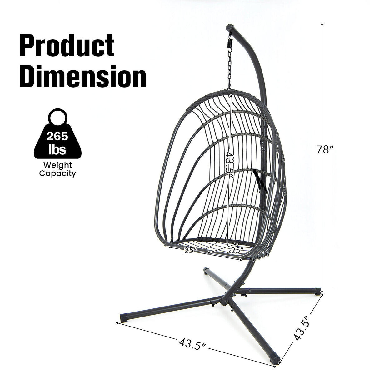 Hanging Folding Egg Chair with Stand Soft Cushion Pillow Swing Hammock-Gray-Hammocks-DECOROLALA