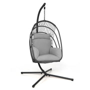 Hanging Folding Egg Chair with Stand Soft Cushion Pillow Swing Hammock-Gray-Hammocks-DECOROLALA