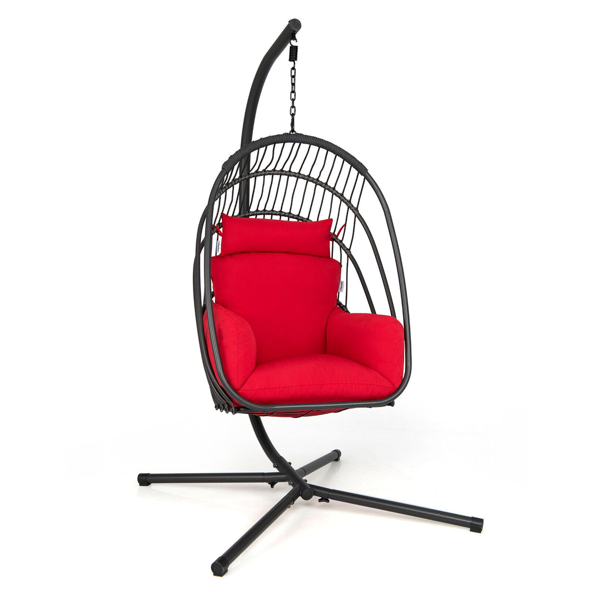 Hanging Folding Egg Chair with Stand Soft Cushion Pillow Swing Hammock-Red-Hammocks-DECOROLALA