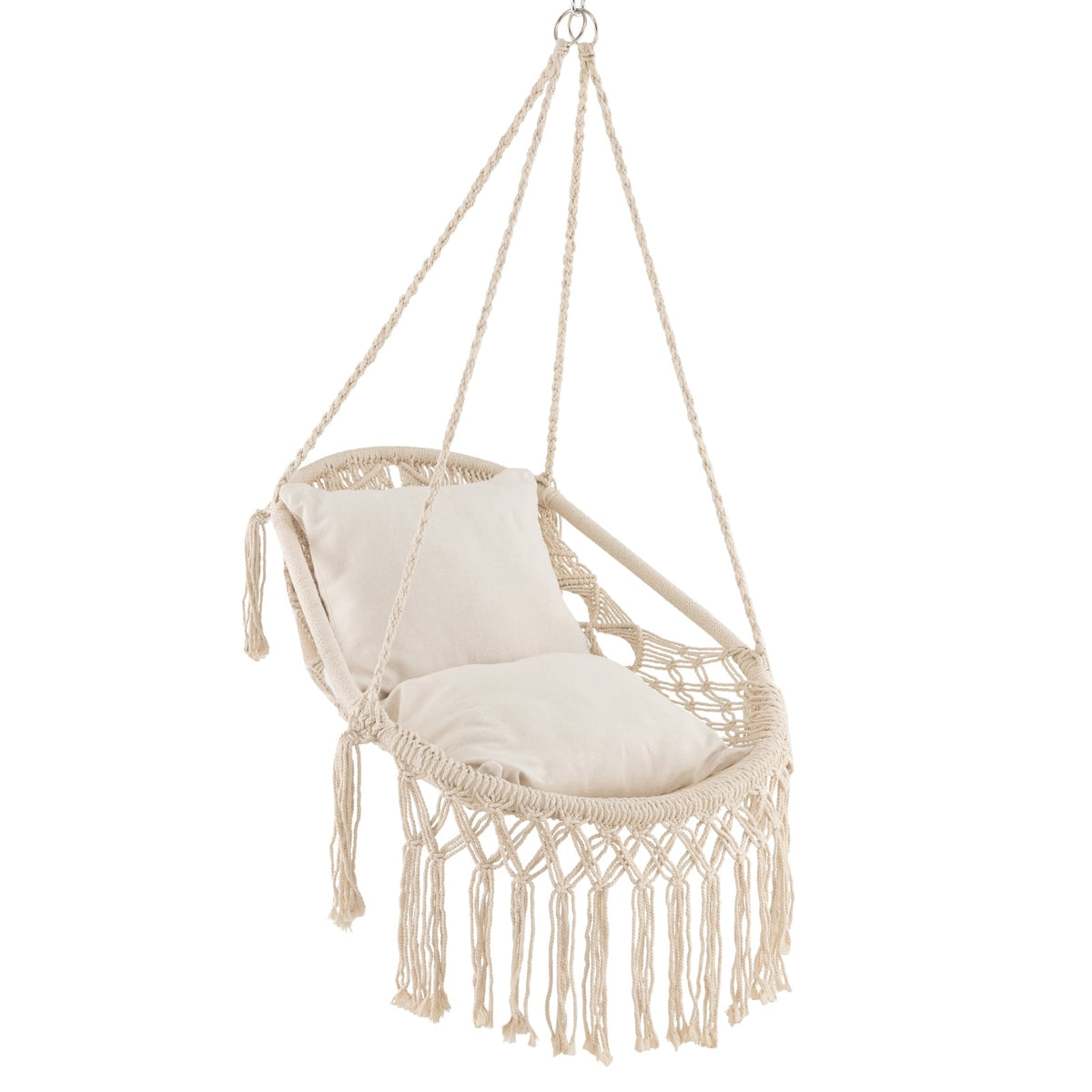 Hanging Hammock Chair with Soft Seat Cushions and Rope Chain-Beige-Hammocks-DECOROLALA