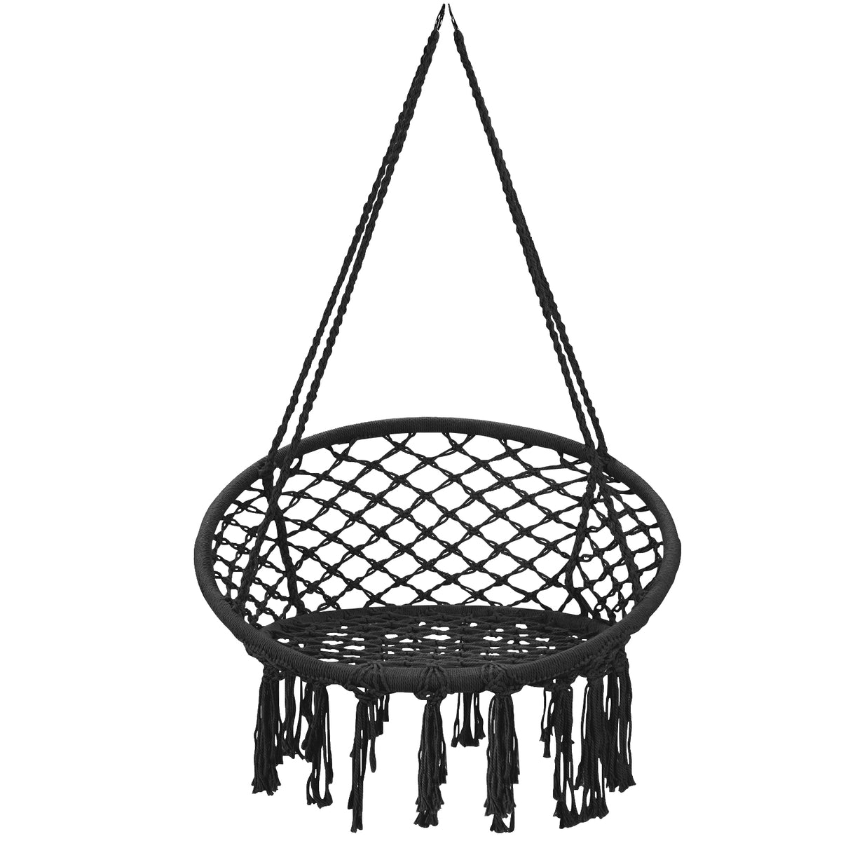 Hanging Macrame Hammock Chair with Handwoven Cotton Backrest-Black-Hammocks-DECOROLALA