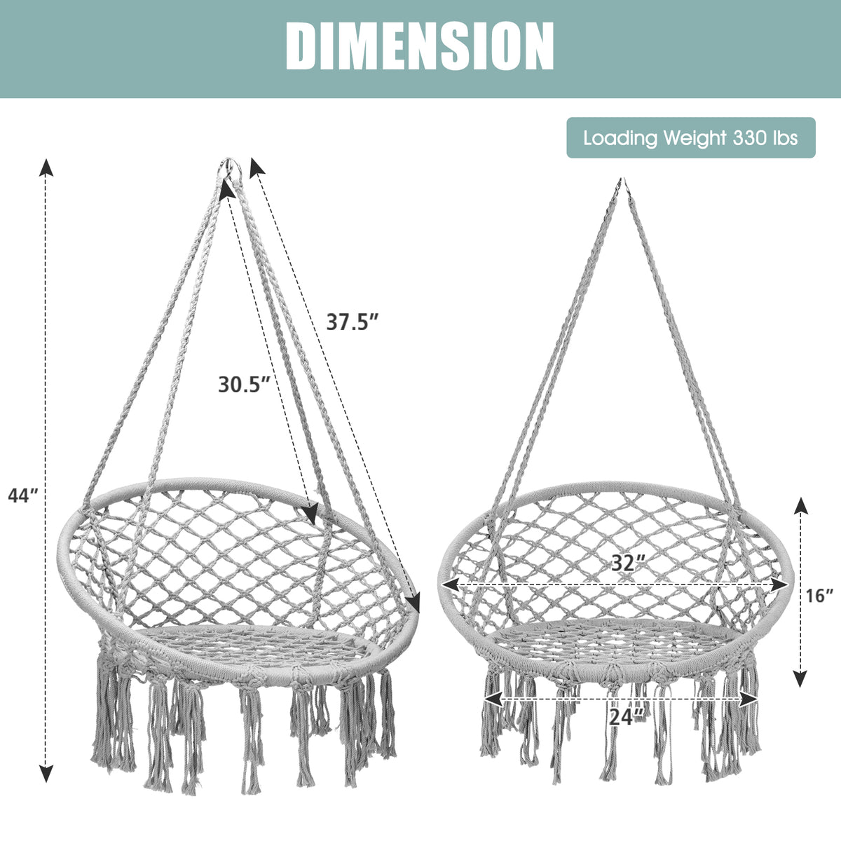 Hanging Macrame Hammock Chair with Handwoven Cotton Backrest-Gray-Hammocks-DECOROLALA