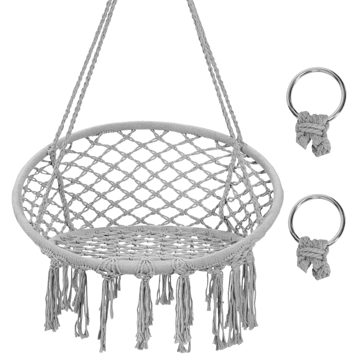 Hanging Macrame Hammock Chair with Handwoven Cotton Backrest-Gray-Hammocks-DECOROLALA