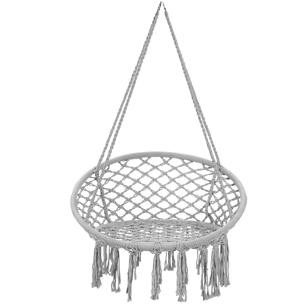 Hanging Macrame Hammock Chair with Handwoven Cotton Backrest-Gray-Hammocks-DECOROLALA