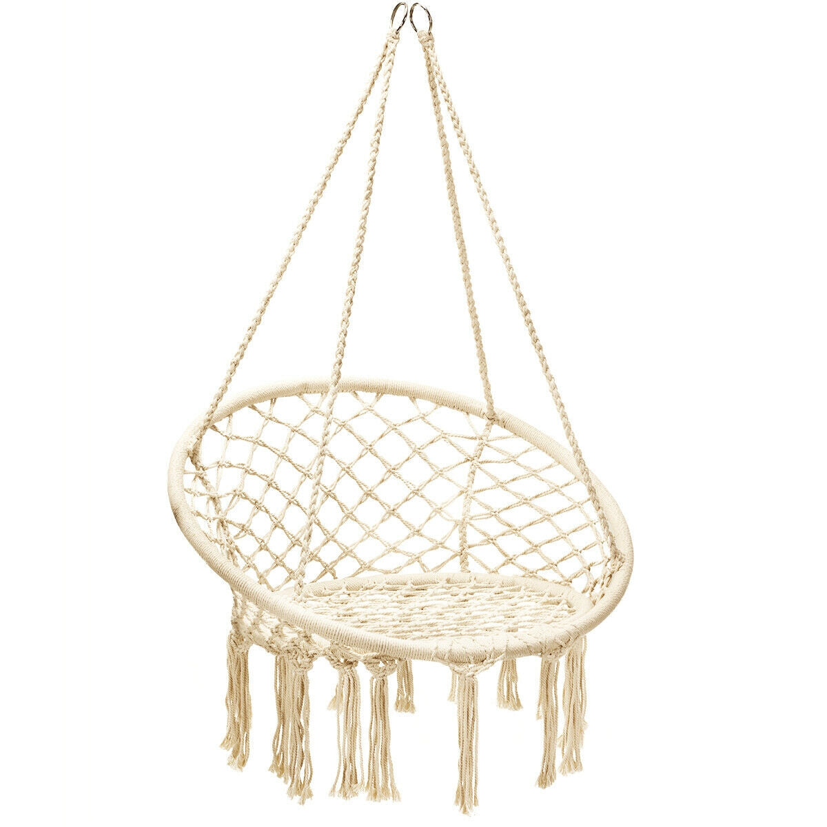 Hanging Macrame Hammock Chair with Handwoven Cotton Backrest-Natural-Hammocks-DECOROLALA