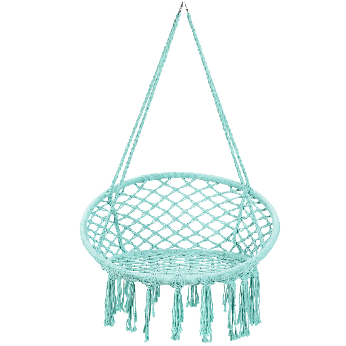 Hanging Macrame Hammock Chair with Handwoven Cotton Backrest-Turquoise-Hammocks-DECOROLALA