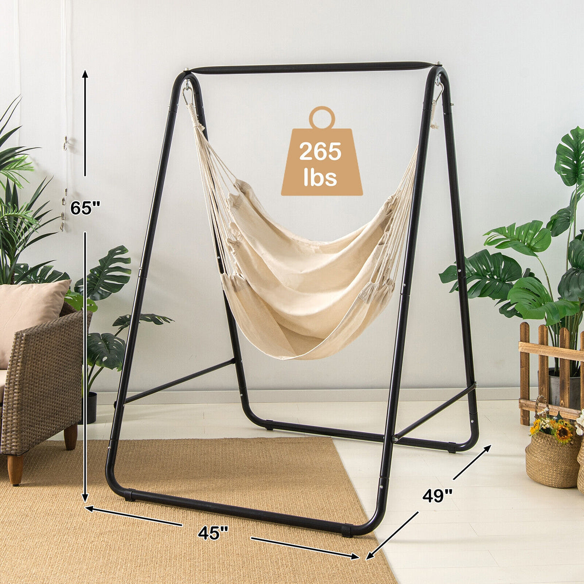 Hanging Padded Hammock Chair with Stand and Heavy Duty Steel-Beige-Hammocks-DECOROLALA