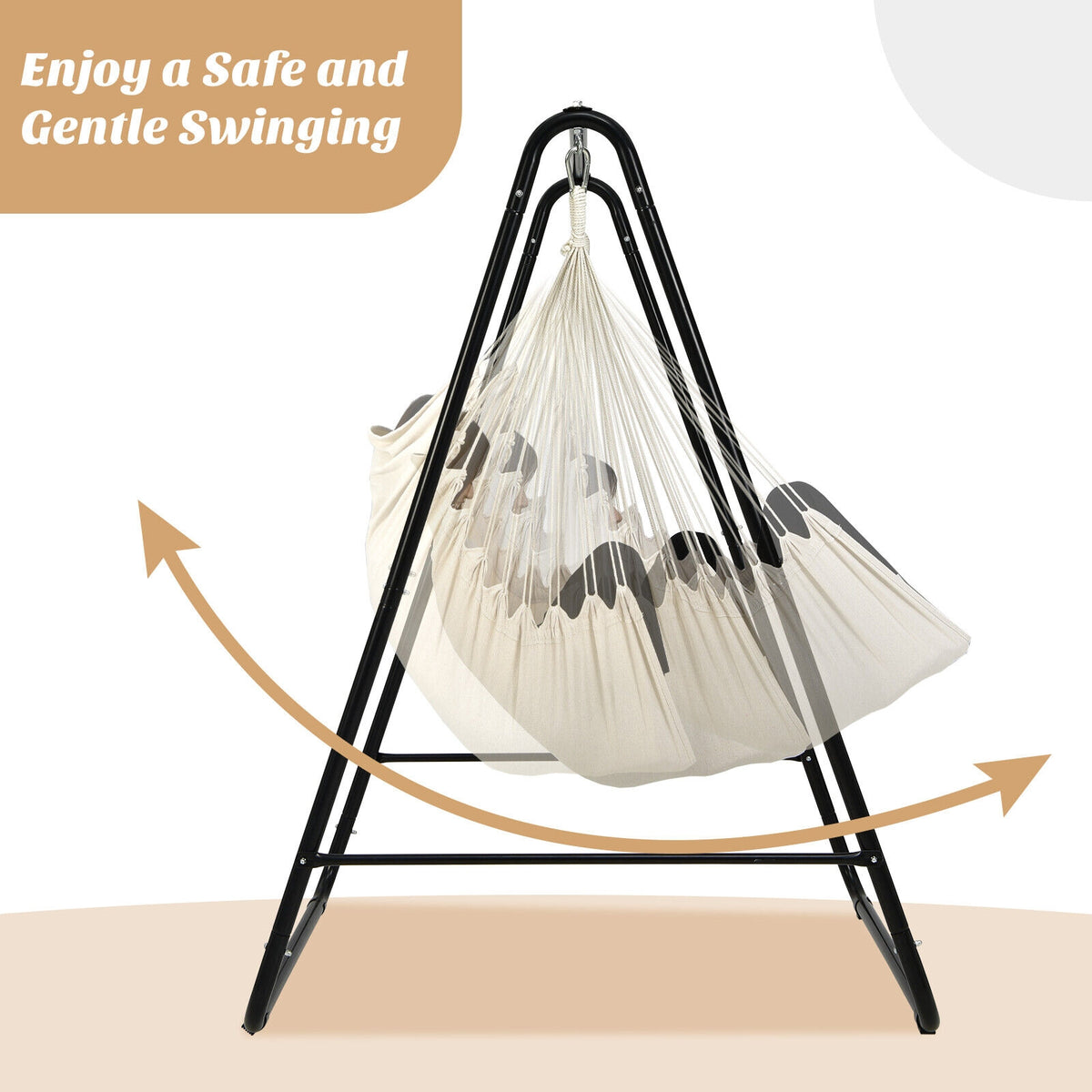 Hanging Padded Hammock Chair with Stand and Heavy Duty Steel-Beige-Hammocks-DECOROLALA