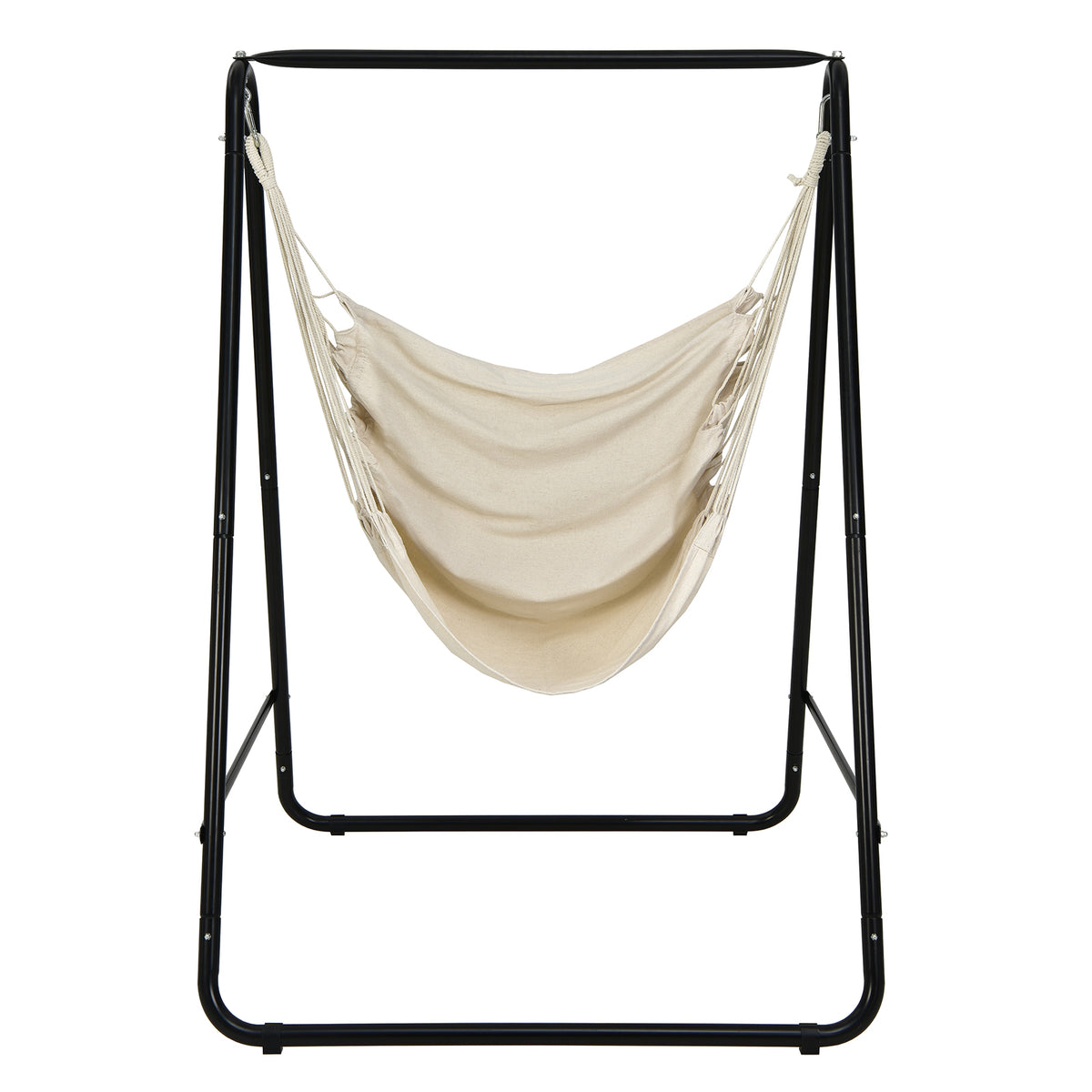 Hanging Padded Hammock Chair with Stand and Heavy Duty Steel-Beige-Hammocks-DECOROLALA