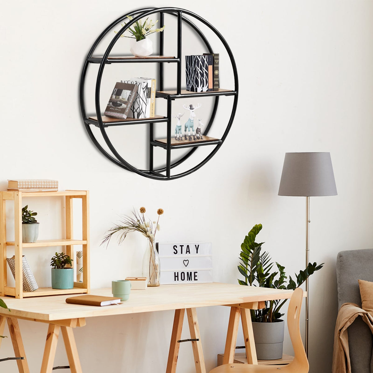 Hanging Storage Shelf Circular Wall-Mounted 4-Tier Rack-Bookcases-DECOROLALA