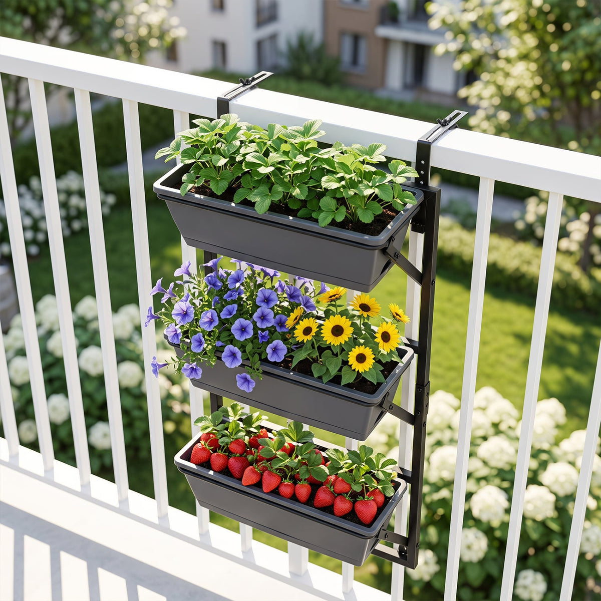 Hanging Vertical Planter Wall-mounted Adjustable with Detachable Hooks-Black-Raised Garden Beds-DECOROLALA
