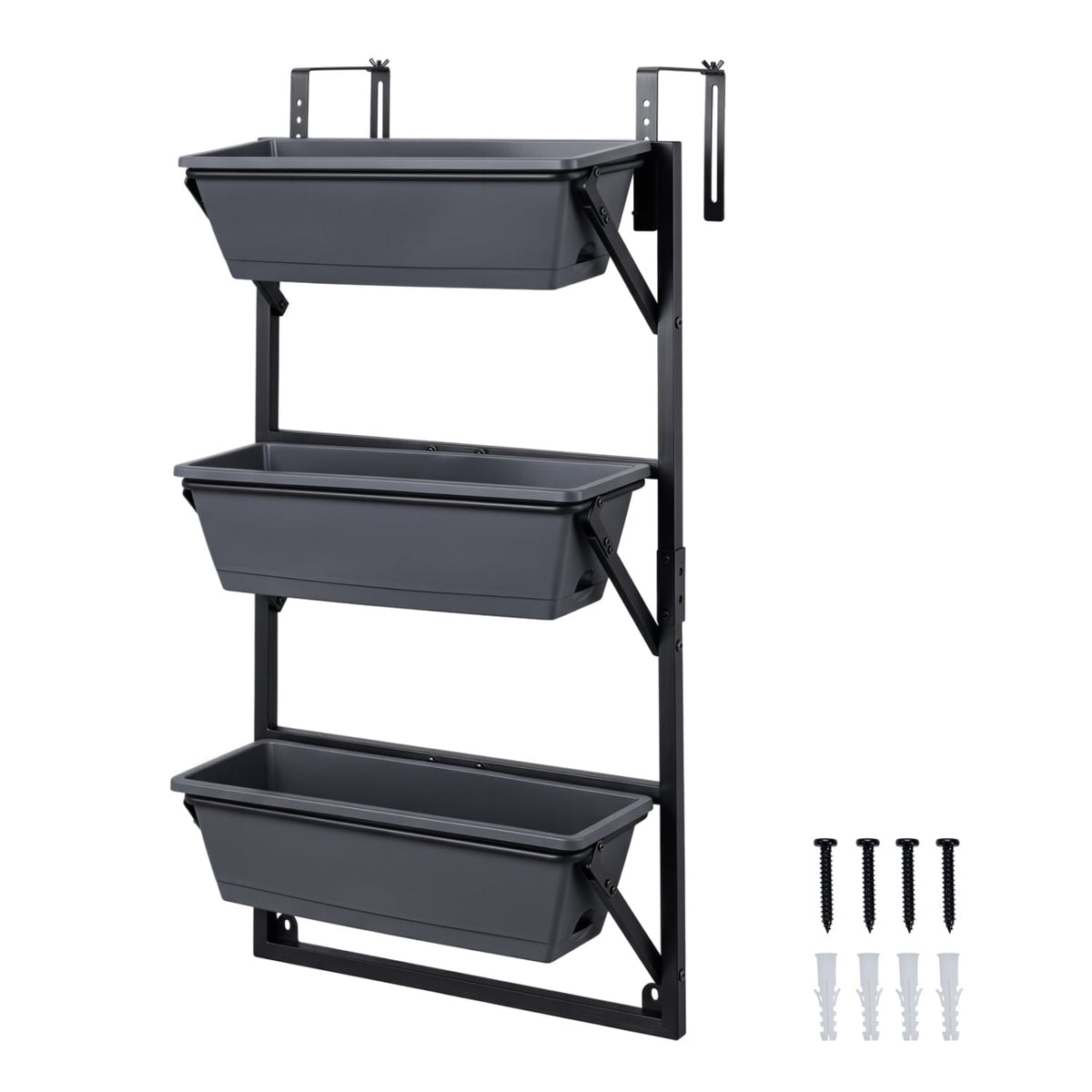Hanging Vertical Planter Wall-mounted Adjustable with Detachable Hooks-Black-Raised Garden Beds-DECOROLALA