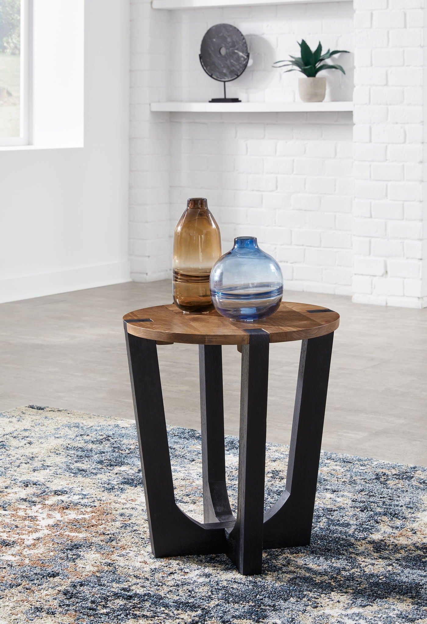 Hanneforth Round End Table - Brown Mango Wood-End Tables-DECOROLALA
