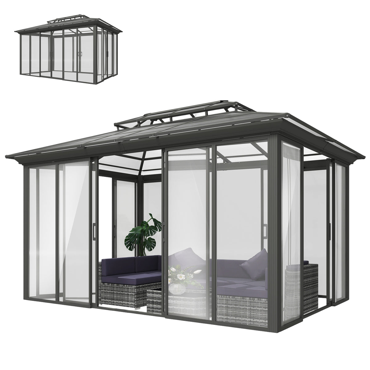 Hardtop Gazebo 10' x 14' Dark Grey Solarium-Gazebos-DECOROLALA