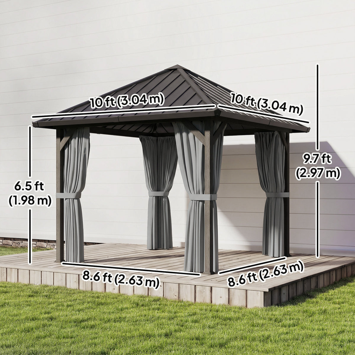 Hardtop Gazebo 10x10 - Dark Grey w/ Netting-Gazebos-DECOROLALA