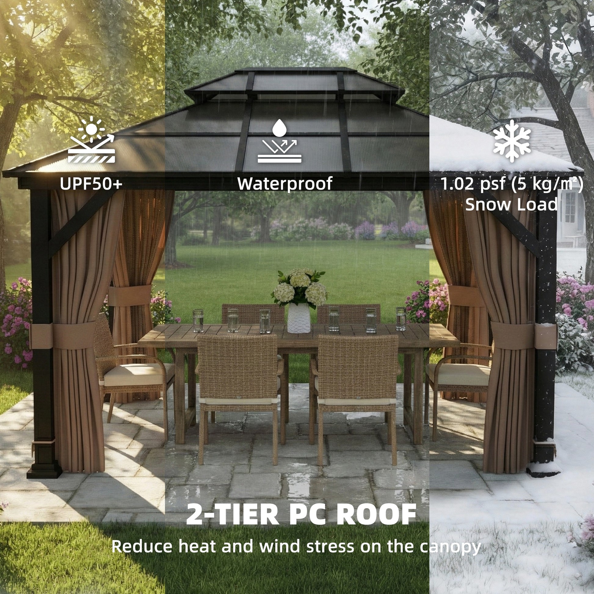 Hardtop Gazebo 10x12 - Khaki PC Roof-DECOROLALA