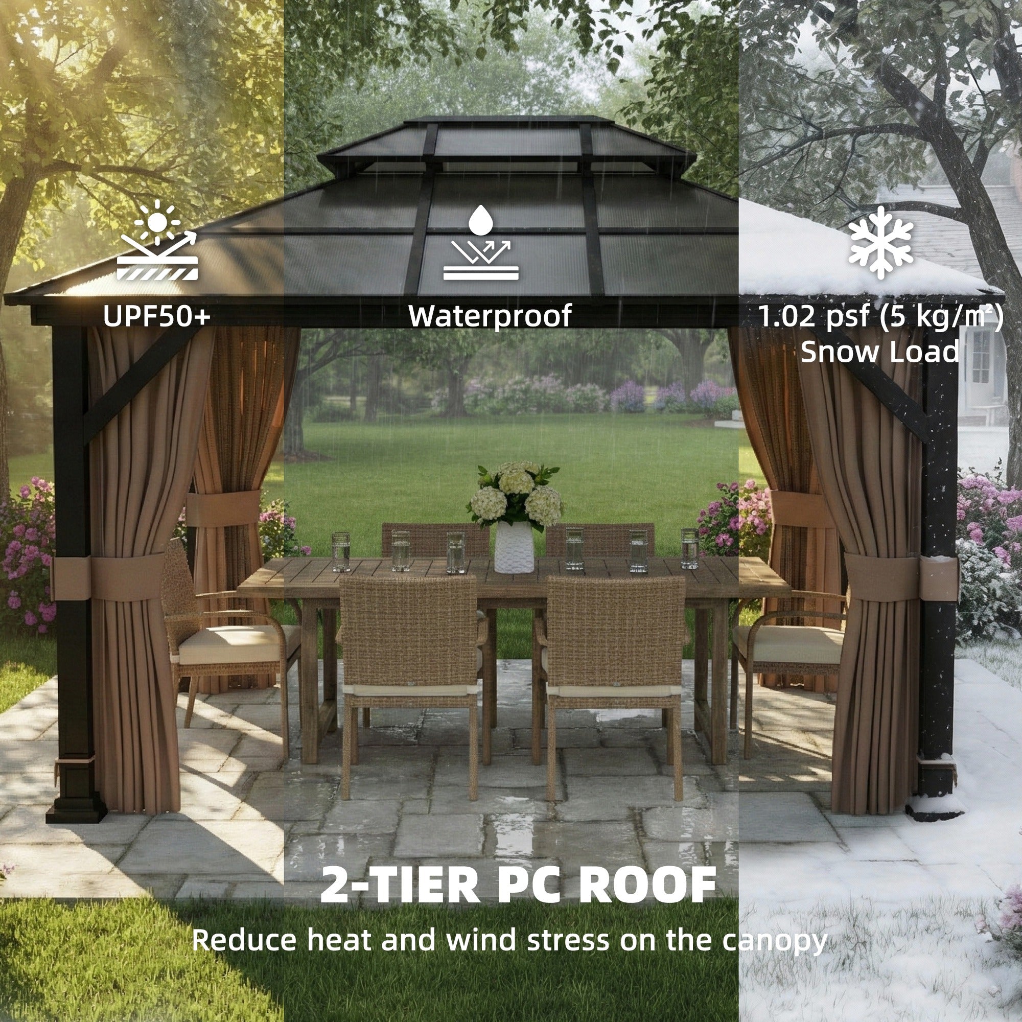 Hardtop Gazebo 10x12 - Khaki PC Roof-DECOROLALA