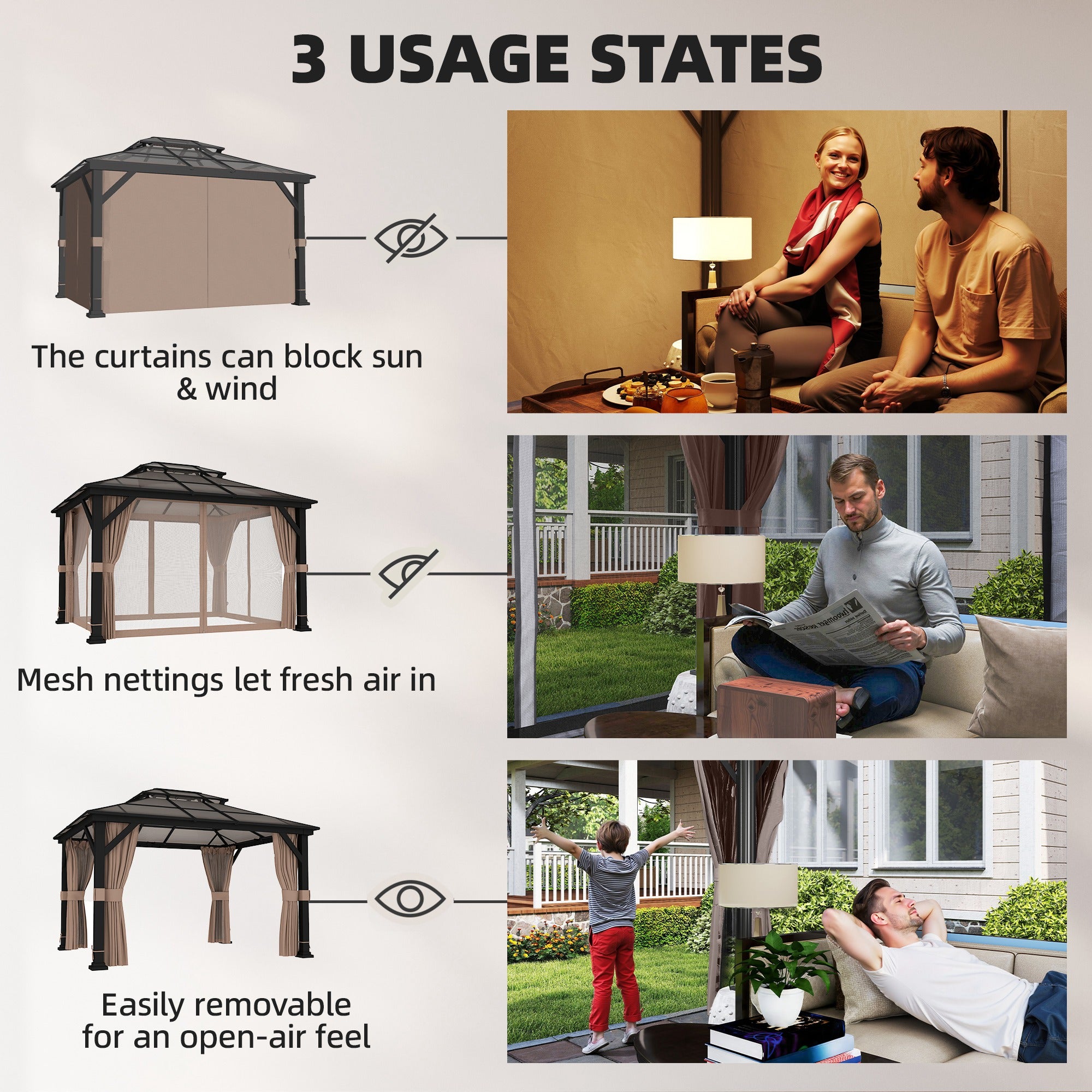 Hardtop Gazebo 10x12 - Khaki PC Roof-DECOROLALA