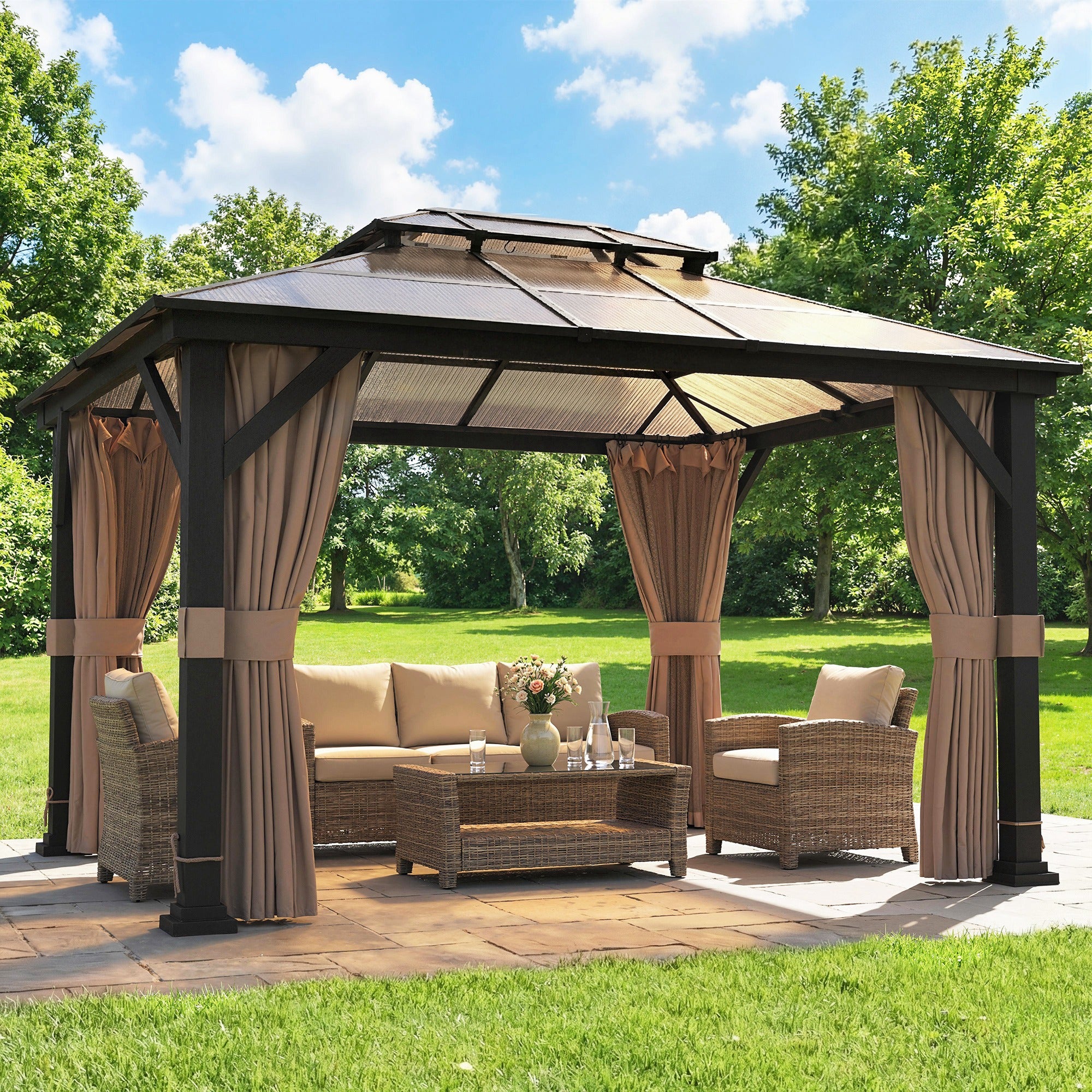 Hardtop Gazebo 10x12 - Khaki PC Roof-DECOROLALA