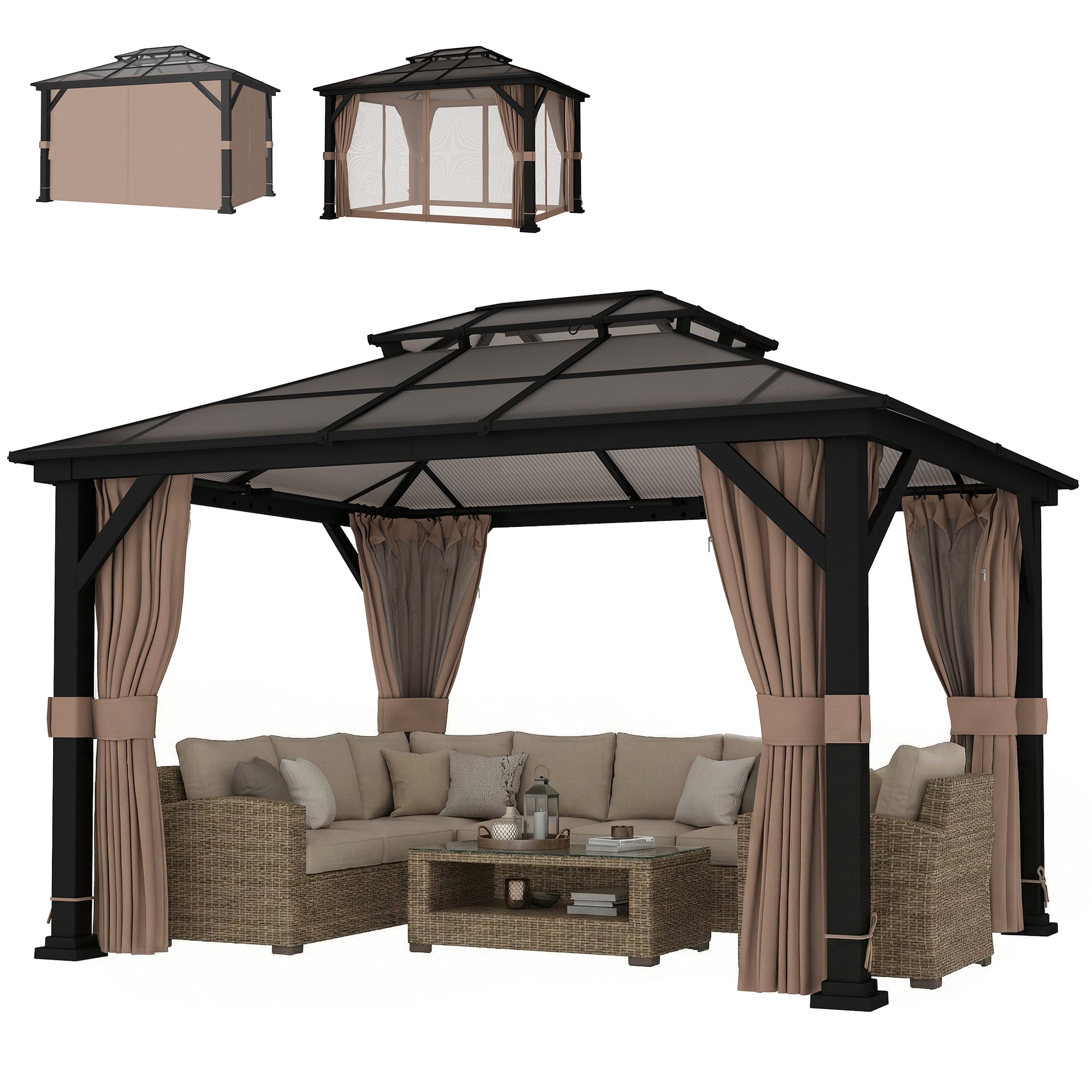 Hardtop Gazebo 10x12 - Khaki PC Roof-DECOROLALA