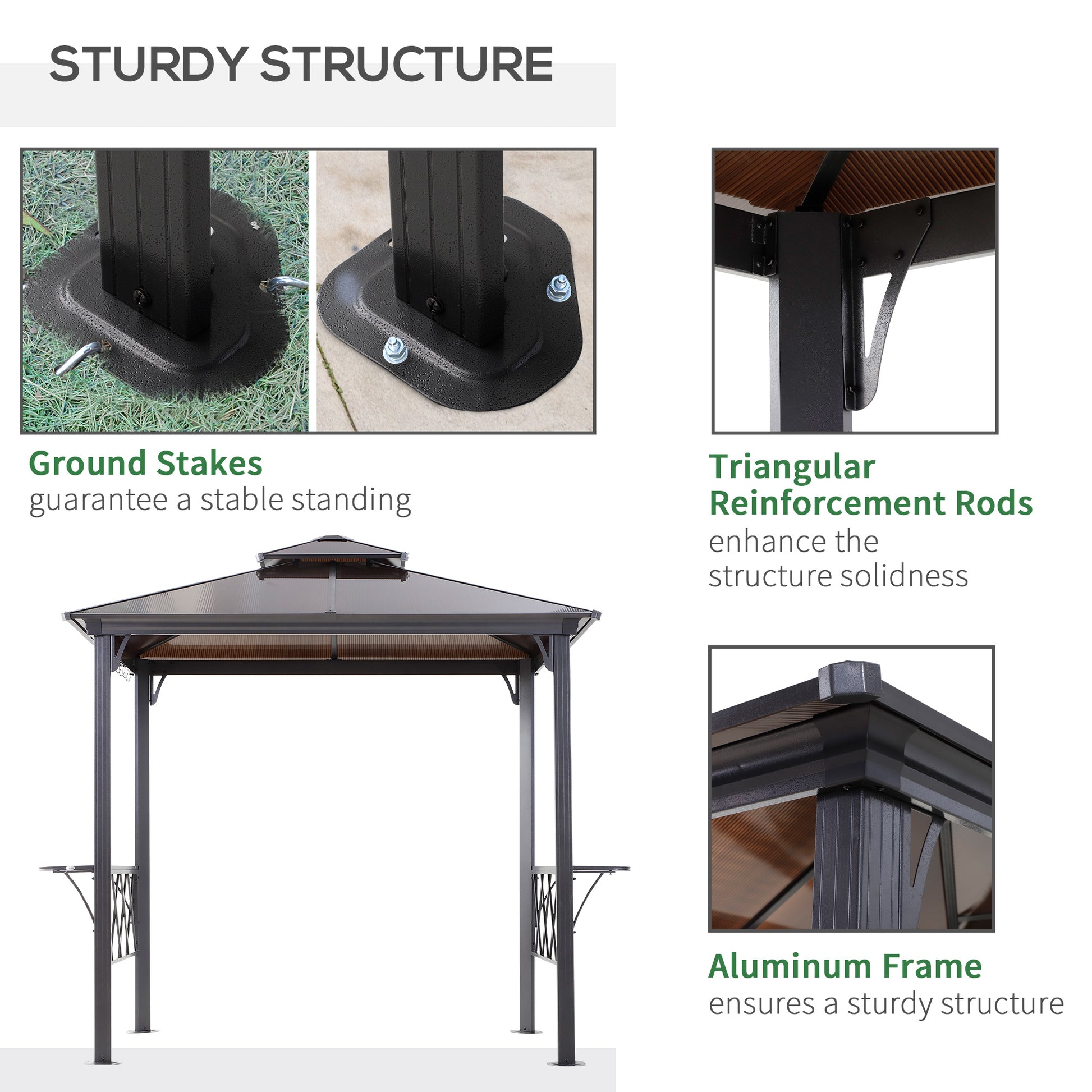 Hardtop Grill Gazebo 10.6'x5.9' Coffee Vented Roof-DECOROLALA