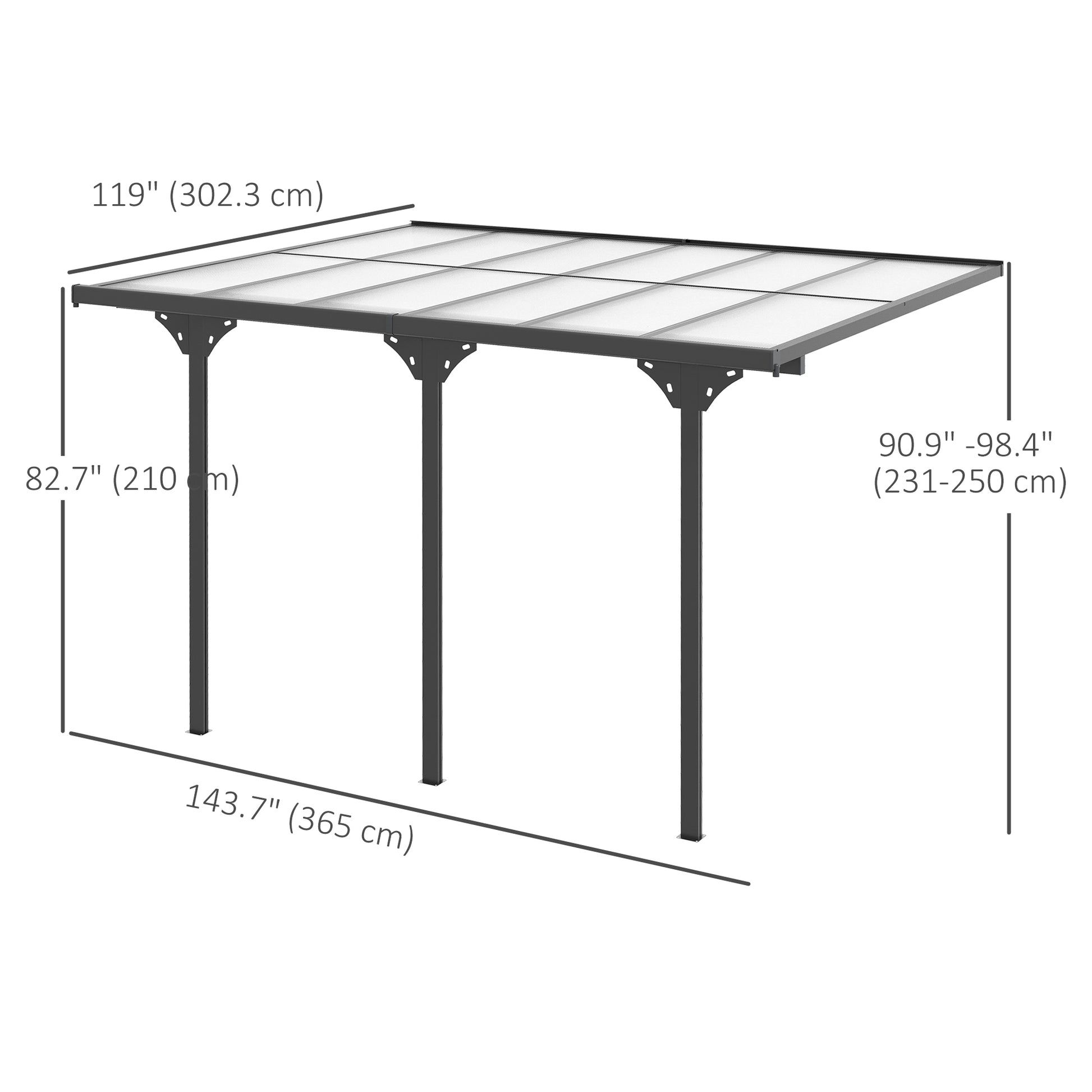 Hardtop Pergola Gazebo 10'x12' Polycarbonate Grey-DECOROLALA