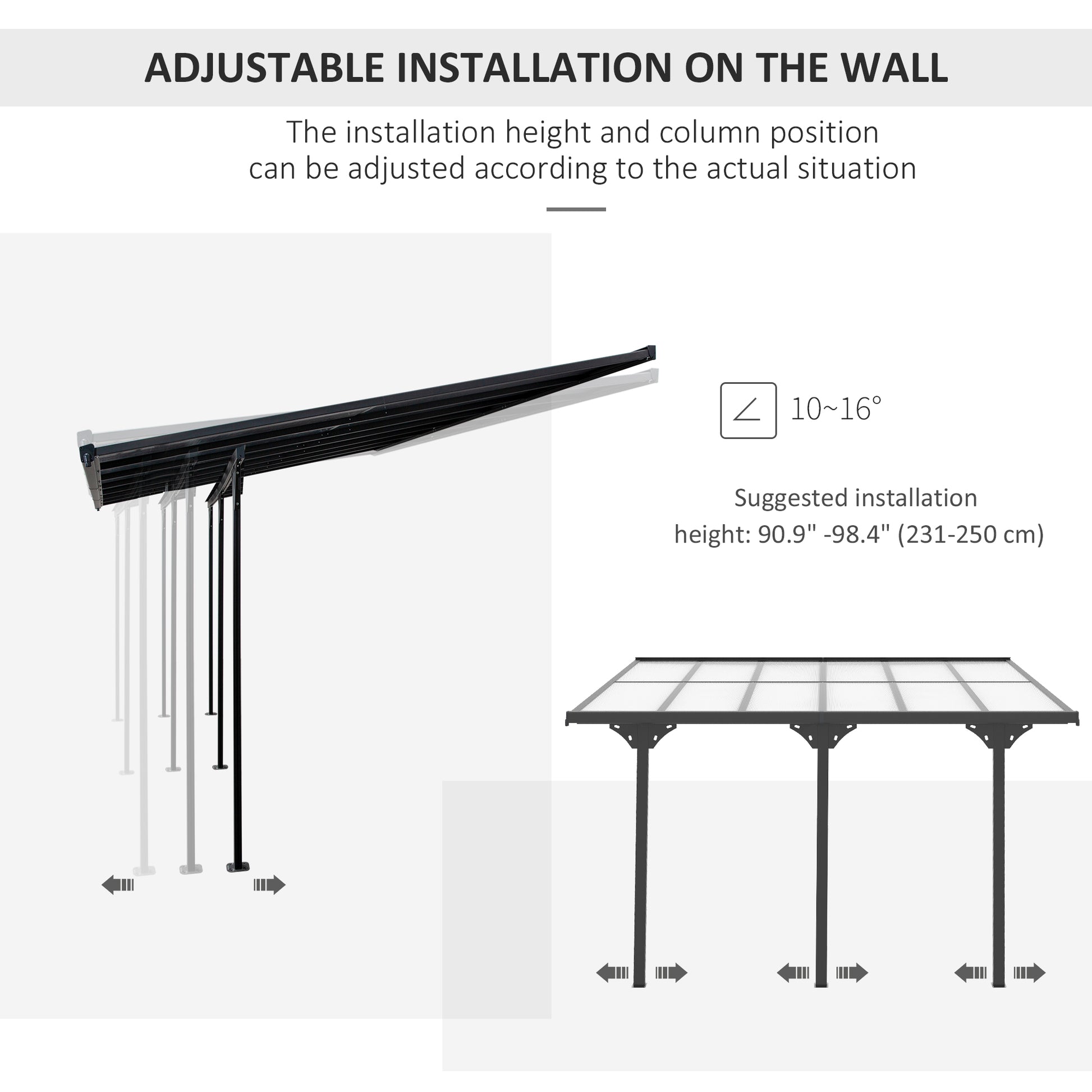 Hardtop Pergola Gazebo 10'x12' Polycarbonate Grey-DECOROLALA