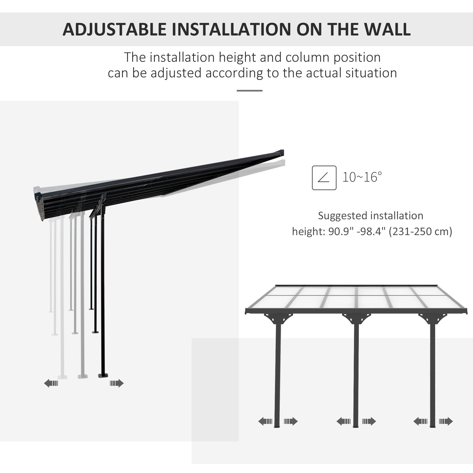 Hardtop Pergola Gazebo 10'x12' Polycarbonate Grey-DECOROLALA
