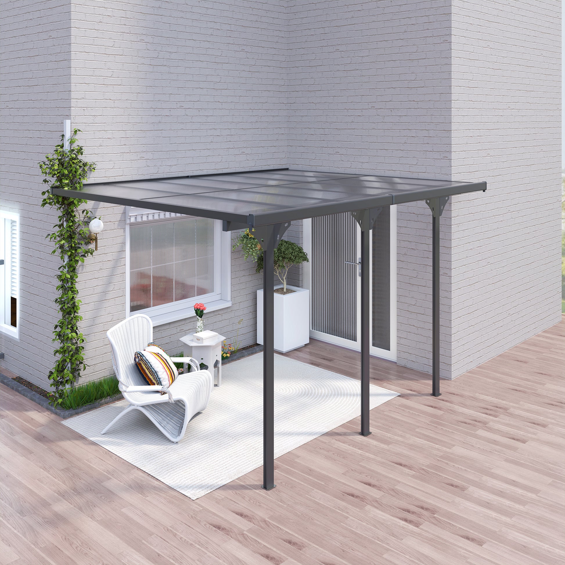 Hardtop Pergola Gazebo 10'x12' Polycarbonate Grey-DECOROLALA