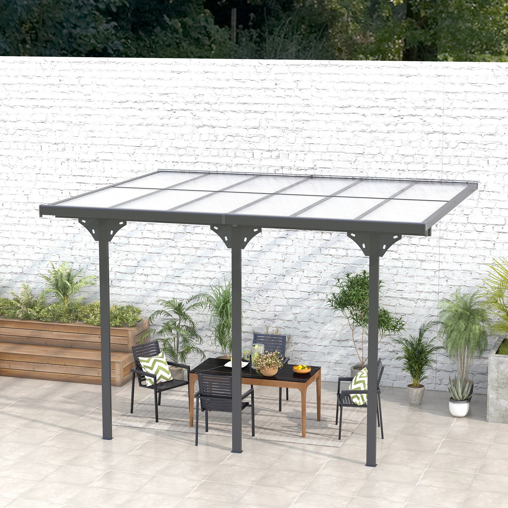 Hardtop Pergola Gazebo 10'x12' Polycarbonate Grey-DECOROLALA