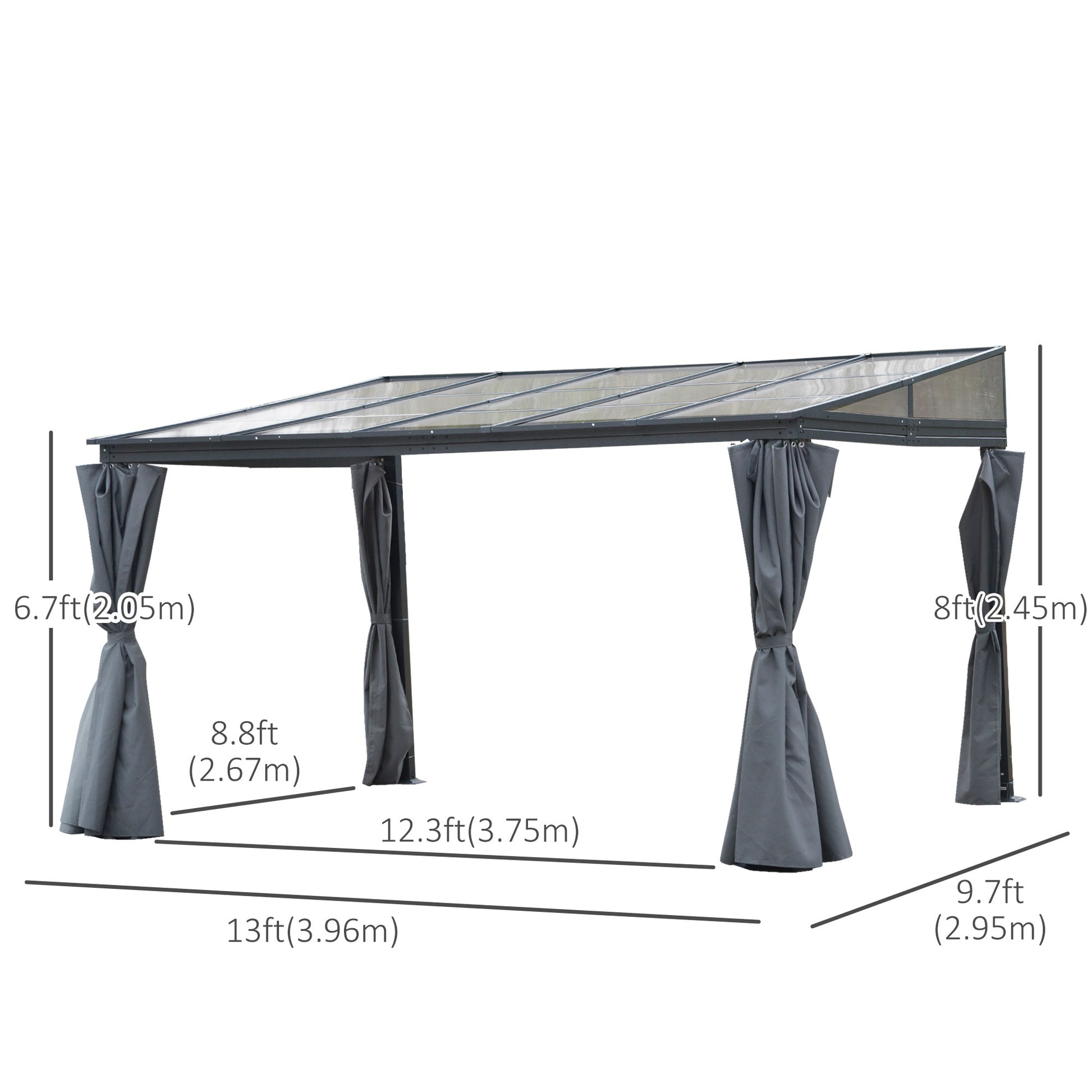 Hardtop Pergola Gazebo 13'L x 9.7'W Gray-DECOROLALA