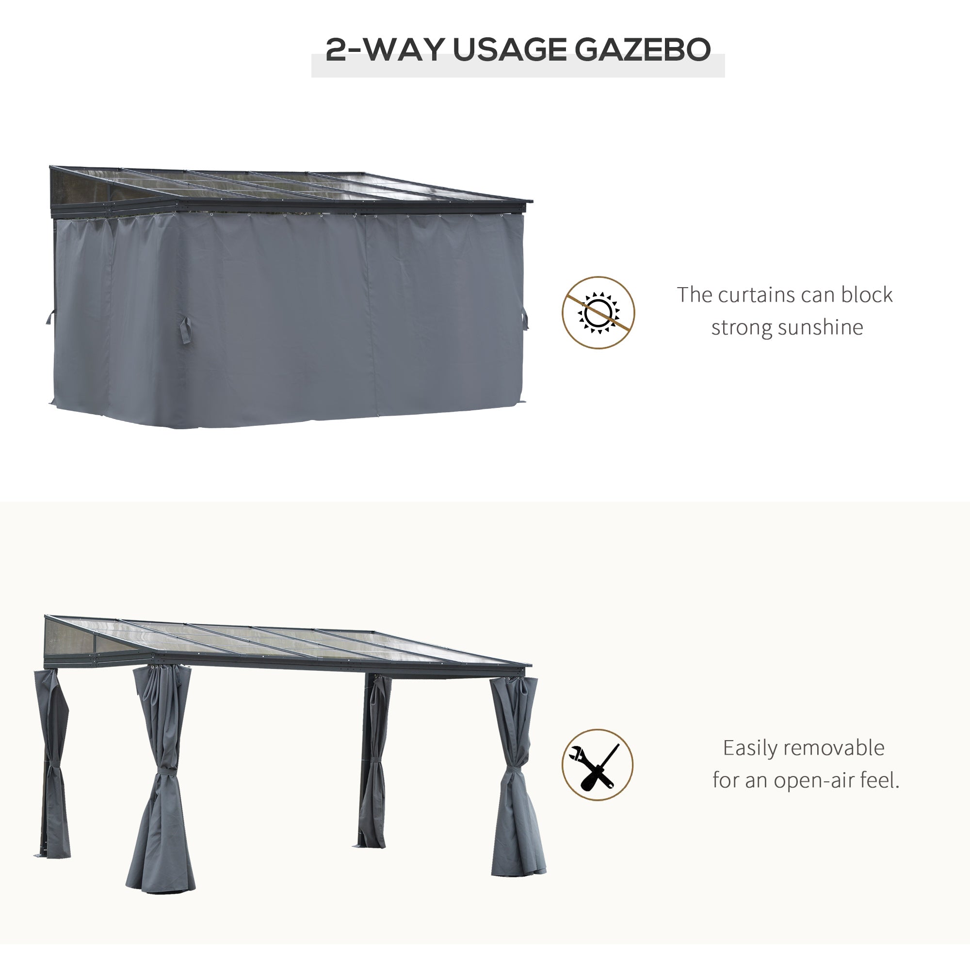 Hardtop Pergola Gazebo 13'L x 9.7'W Gray-DECOROLALA