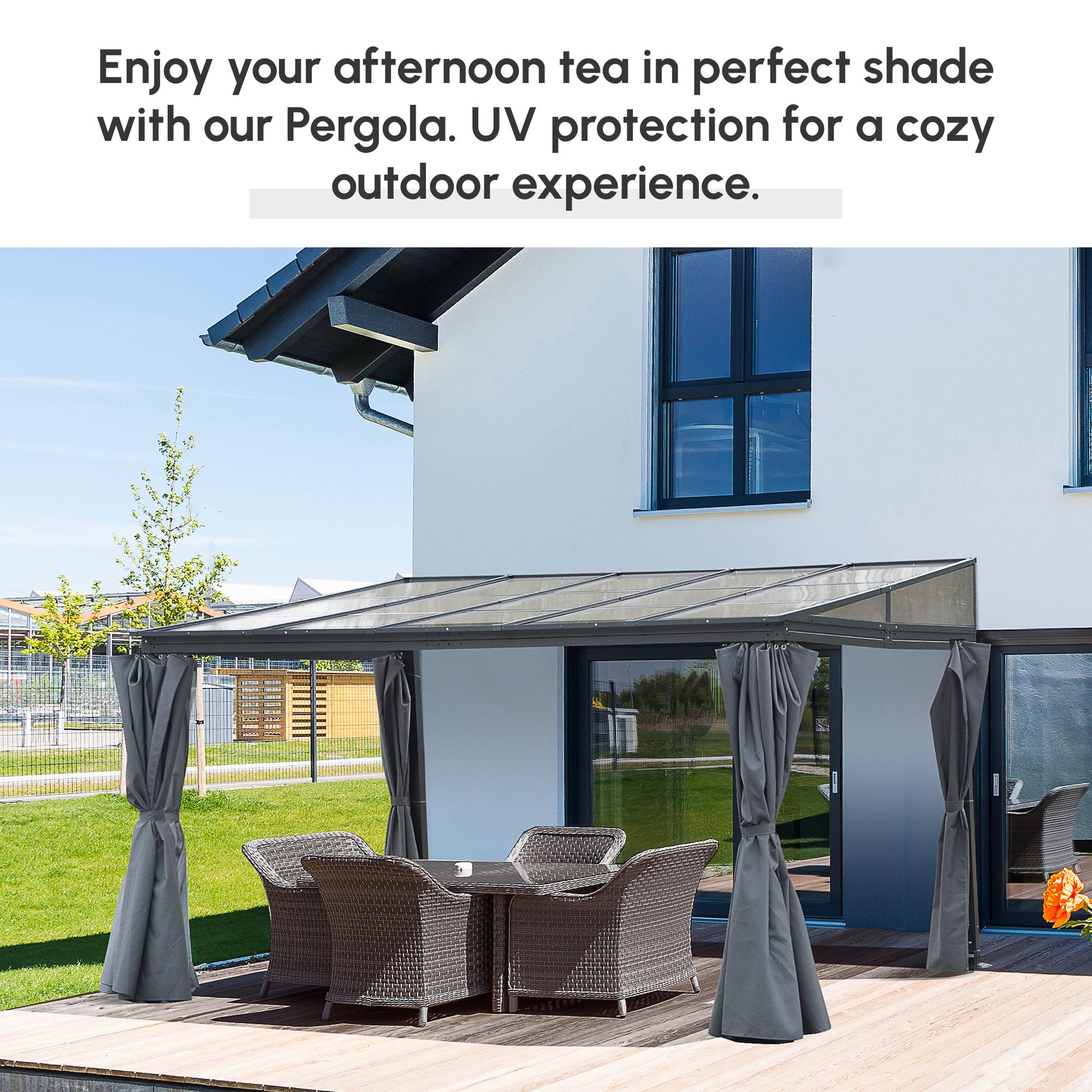 Hardtop Pergola Gazebo 13'L x 9.7'W Gray-DECOROLALA