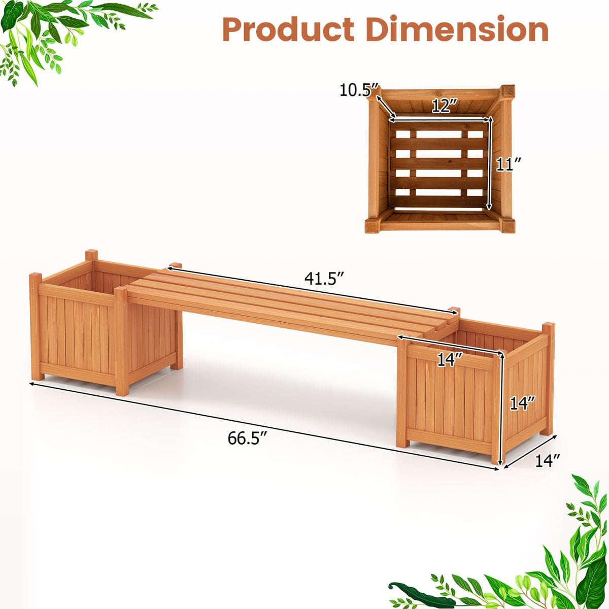 Hardwood Planter Box with Bench Garden Bench with 2 Side Flower Boxes-Raised Garden Beds-DECOROLALA