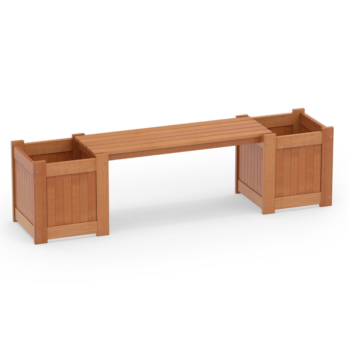 Hardwood Planter Box with Bench Garden Bench with 2 Side Flower Boxes-Raised Garden Beds-DECOROLALA
