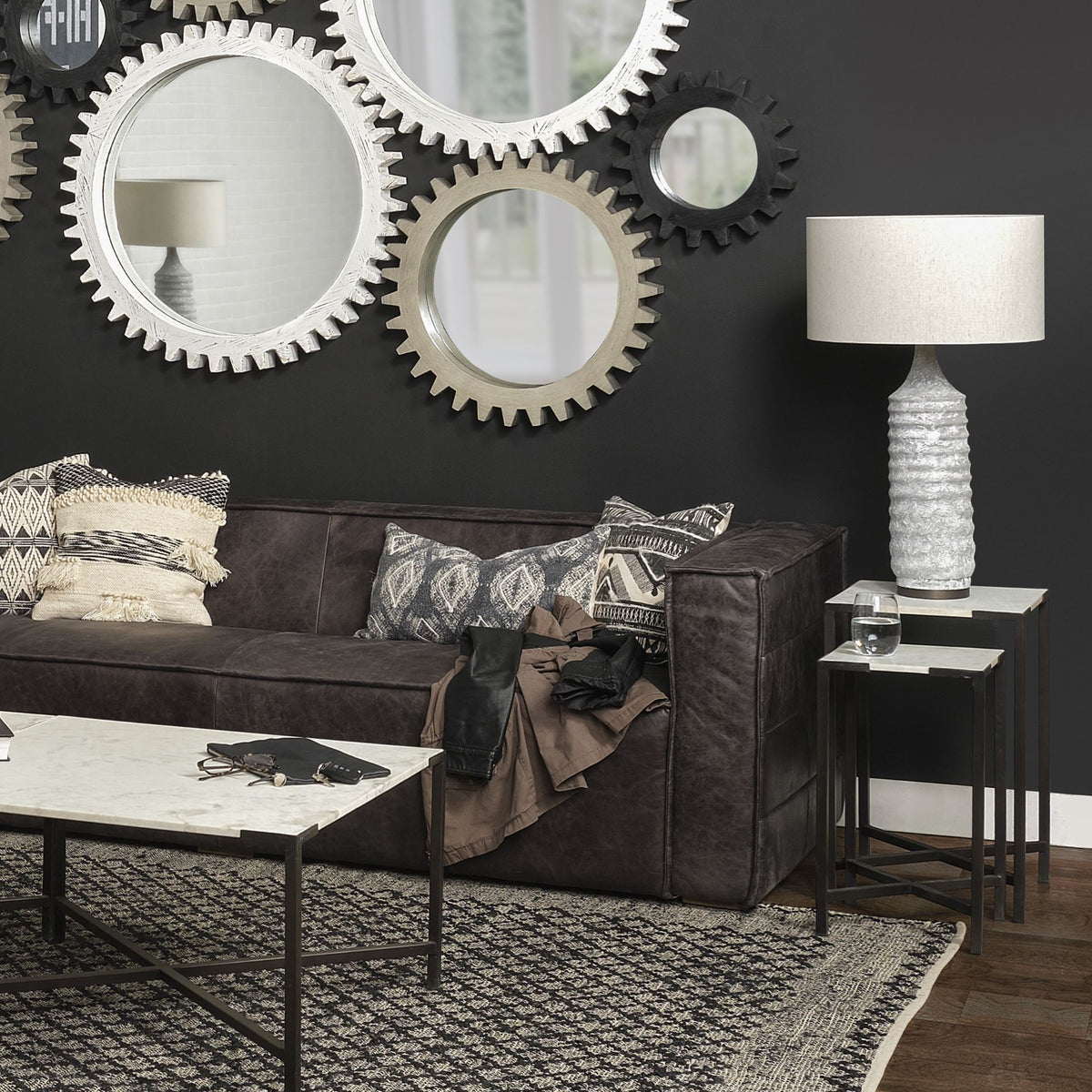 Harlan (30.5"H) Beige-Toned Fabric Shade Gray Concrete Base Table Lamp-Table Lamps-DECOROLALA