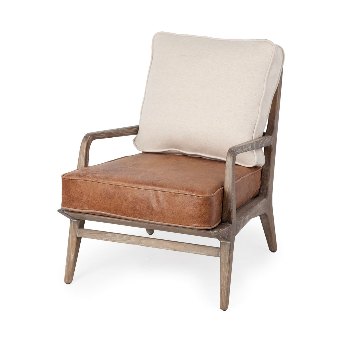 Harman II Cream Fabric and Brown Leather Seat Accent Chair-Accent Chairs-DECOROLALA