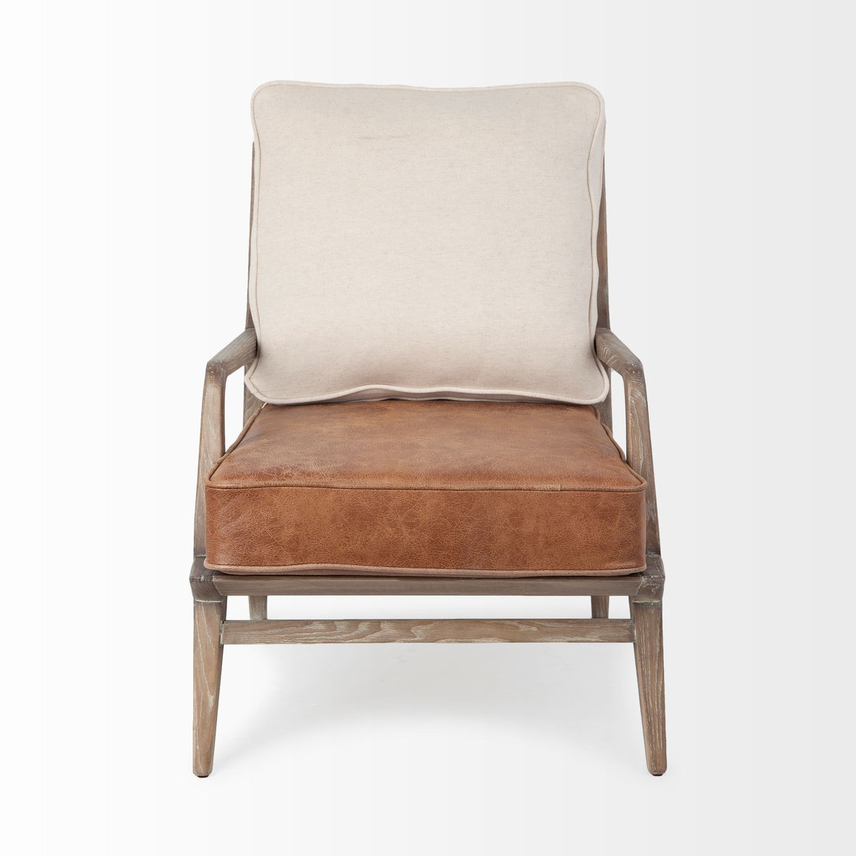Harman II Cream Fabric and Brown Leather Seat Accent Chair-Accent Chairs-DECOROLALA