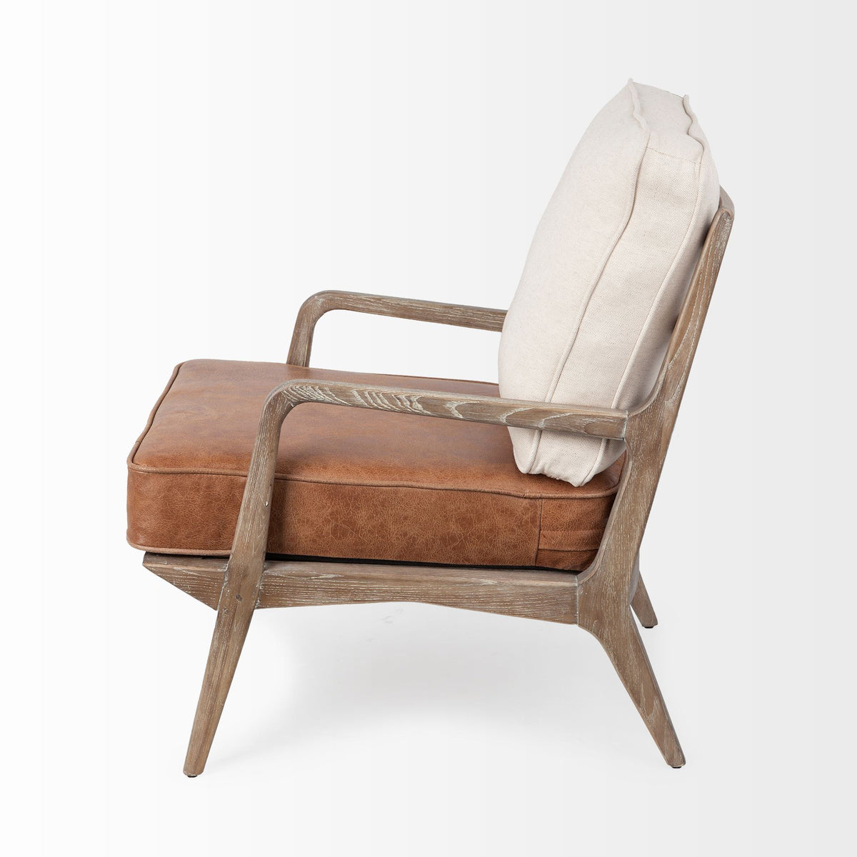 Harman II Cream Fabric and Brown Leather Seat Accent Chair-Accent Chairs-DECOROLALA