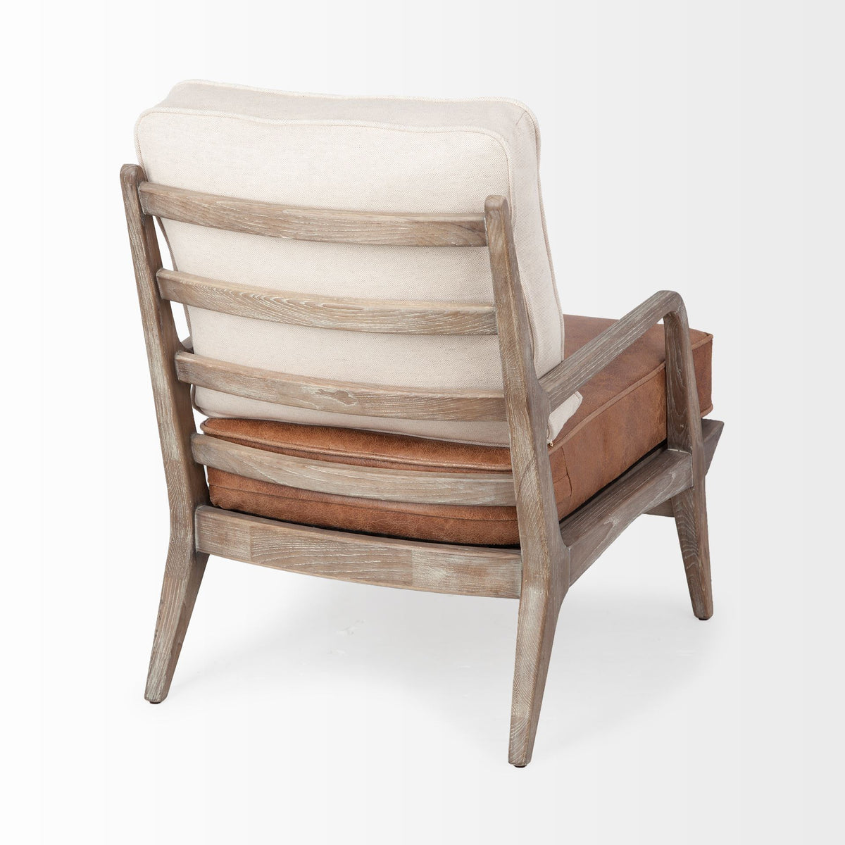 Harman II Cream Fabric and Brown Leather Seat Accent Chair-Accent Chairs-DECOROLALA