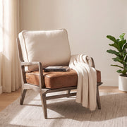 Harman II Cream Fabric and Brown Leather Seat Accent Chair-Accent Chairs-DECOROLALA