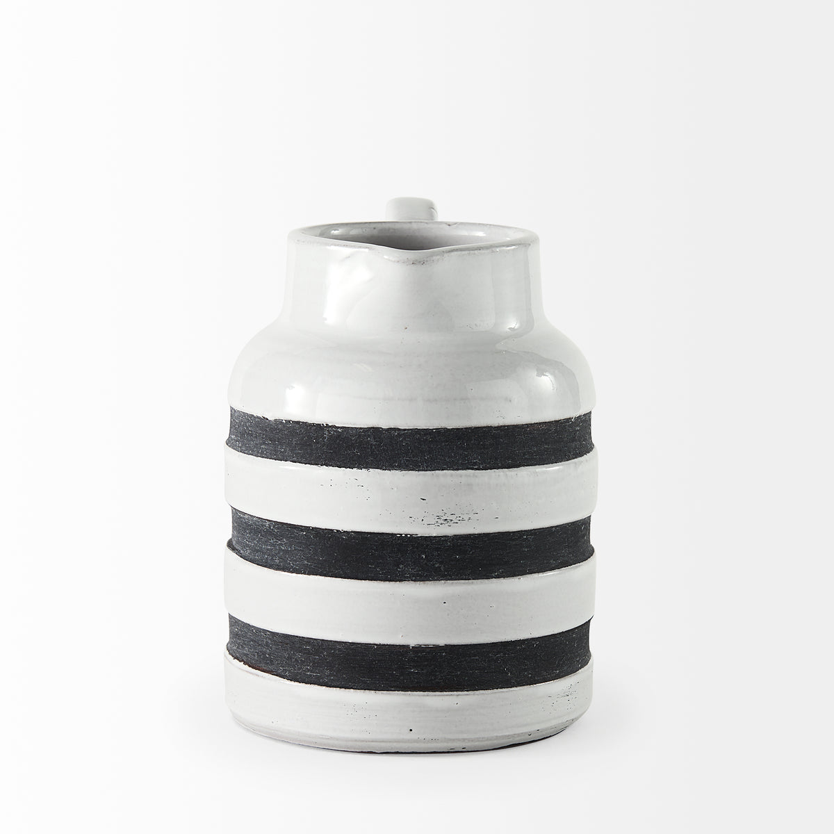 Harmon I Small Ceramic Jug - White with Charcoal Stripes-Jars Jugs Urns-DECOROLALA