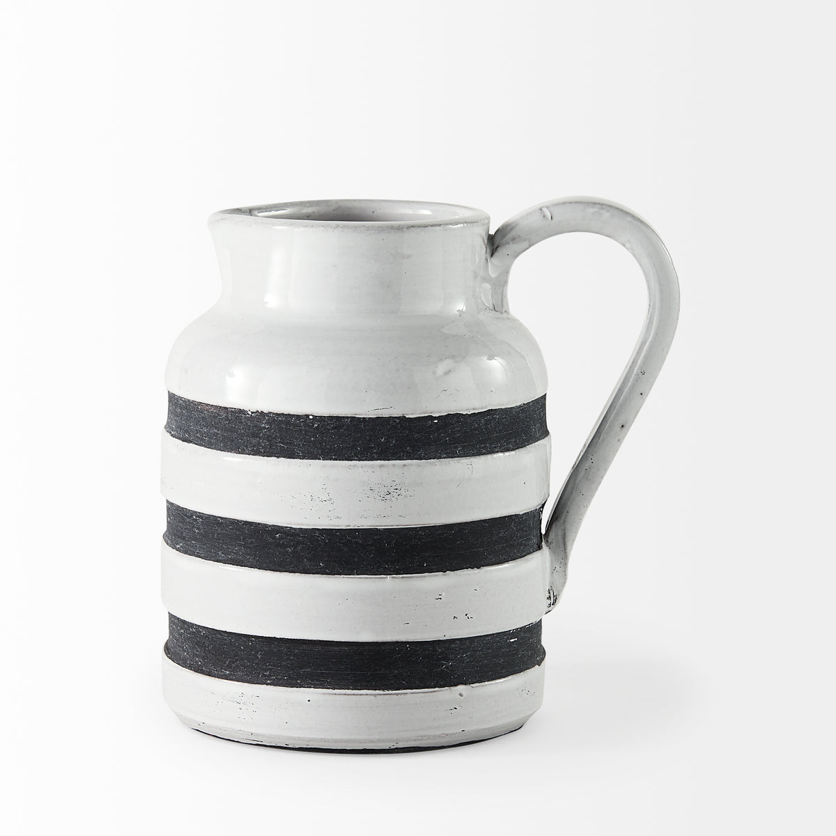 Harmon I Small Ceramic Jug - White with Charcoal Stripes-Jars Jugs Urns-DECOROLALA
